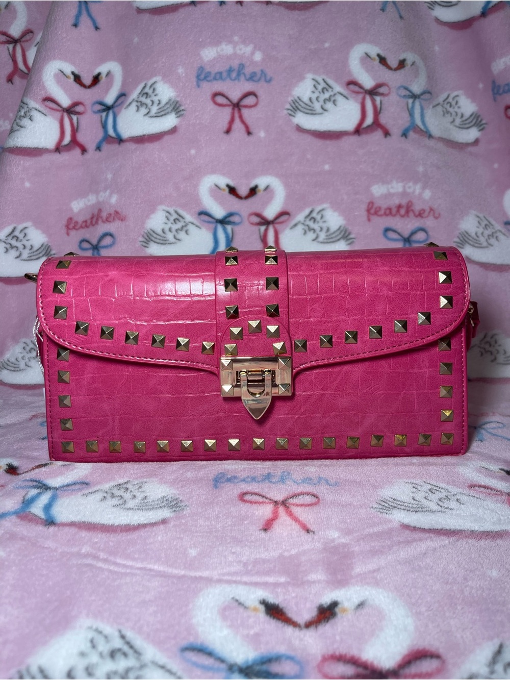 Pink Studded Crossbody Clutch - Women's Shoulder Bag